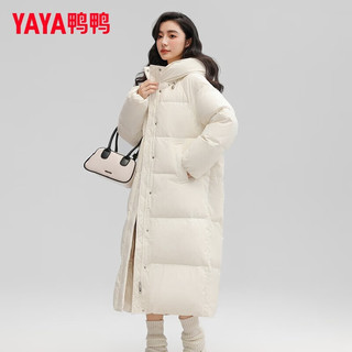 鸭鸭严选羽绒服女2025年冬季长款韩版连帽时尚宽松保暖女士外套W 米色 M