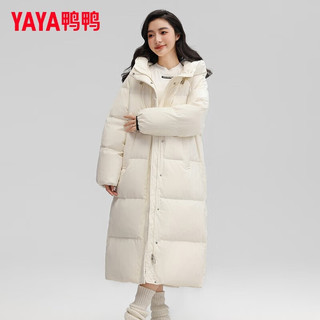 鸭鸭严选羽绒服女2025年冬季长款韩版连帽时尚宽松保暖女士外套W 米色 M