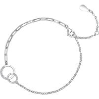 周六福环环相扣银手链S925银圆环手饰母亲节J0710535 16+3cm