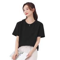 浪莎短袖t恤女夏季2024年潮流凉感100%纯棉上衣 黑色【100%重磅纯棉】 S【70-90斤】