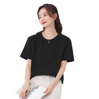 浪莎短袖t恤女夏季2024年潮流凉感100%纯棉上衣 黑色【100%重磅纯棉】 XL【130-160斤】