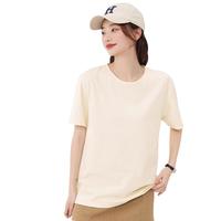 浪莎短袖t恤女夏季2024年潮流凉感100%纯棉上衣 杏色【100%重磅纯棉】 M【90-120斤】