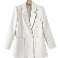晚白【直降】纯色西服气质百搭绵羊毛西装外套女 米白色 S