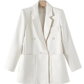 晚白【直降】纯色西服气质百搭绵羊毛西装外套女 米白色 L