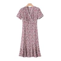 晚白【直降】时尚印花裙收腰显瘦百搭减龄鱼尾包臀连衣裙 花色 S