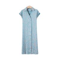 晚白【直降】冰感衬衫裙复古锻面V领短袖双排扣连衣裙 花色 S