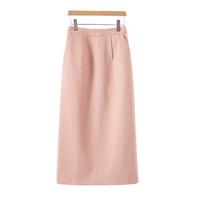 晚白【直降】春款时尚小香风包臀半身裙高腰及膝呢子加厚半裙 粉色 L
