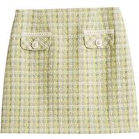 红袖小香风格纹半身裙春秋季女装高端淑女风气质百搭短裙 新生黄213 L