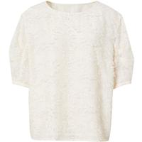 红袖轻熟气质雪纺衫2025春季女装剪花肌理感H型圆领别致短袖上衣 米白004 S