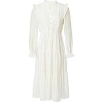 红袖收腰V领超好看连衣裙春季2025女装泡泡袖显瘦仙女气质长裙子 米白004 S