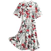 帕罗(PALUOPO)国风100%桑蚕丝新中式改良旗袍春夏真丝立领钻边印花斜襟连衣裙 花色 L (165/88A)