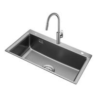 摩恩(MOEN)水槽 厨房洗菜盆 锋锐304不锈钢厨房水槽大单槽洗菜池家用洗碗槽 75×50纳米抗油槽+枪灰色龙头