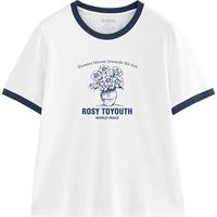 初语盆栽素描印花短袖T恤女2025夏季抗菌冰瓷棉美式撞色上衣 白色 M