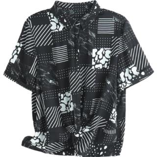帕罗（PALUOPO）真丝印花衬衫女装休闲短袖袖线条叠影衬衣夏季桑蚕丝上装 黑色 XL (170/92A)