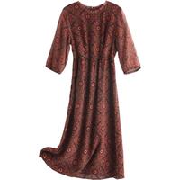 帕罗（PALUOPO）碎花连衣裙真丝女裙子宽松七分袖夏季中长裙A字裙遮肚印花 夹花红 L (165/88A)