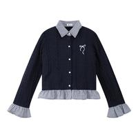ZOSEE 女童毛衣假两件2025儿童春装格子衬衫女孩上衣潮 藏青色 140