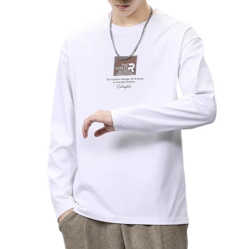 8072白色 纯棉长袖T恤
