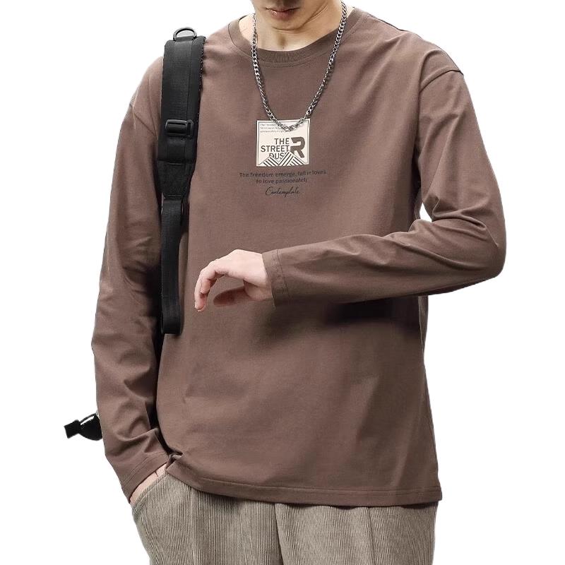 8072咖啡色 纯棉长袖T恤