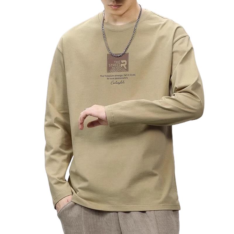 8072卡其色 纯棉长袖T恤