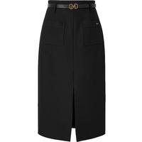 红袖通勤垂感半身裙春季2024女装 前开叉后拉小众气质显瘦直筒裙 黑050 S