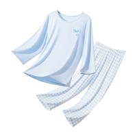 都市丽人 COSMO LADY【A类纯棉】儿童睡衣男童七分袖格纹100纯棉家居服套装可外穿