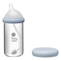babycare歪头新生儿奶瓶仿母乳宽口径多功能玻璃奶瓶L嘴+直饮240ml冰川蓝