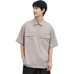 太平鸟 男装半拉链polo衫男宽松翻领 卡其（宽松） 2XL