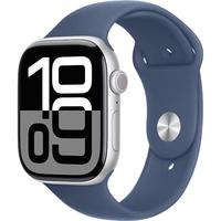 国家补贴：Apple Watch Series 10 智能手表 GPS款 46mm 银色铝金属表壳 丹宁色橡胶表带 S/M