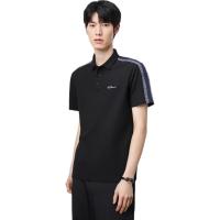 会员专享：太平鸟 男装polo衫男夏季织带拼接刺绣 黑色 M