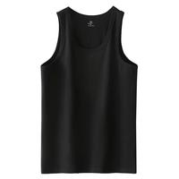 猫人男士背心男95棉氨纯色打底汗衫吸汗透气运动背心男无袖T恤细肩款 【细肩款】黑 XXL