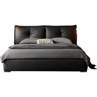 林氏家居双人床1.8米大黑牛意式极简床落地真皮高端大气主卧软包床PC669 牛皮款-黑茶色|单床 1.8x2.0米