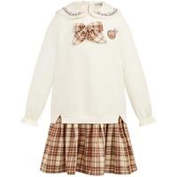 MQD童装春秋款女童翻领蝴蝶结荷叶边连衣裙 米卡其 140 