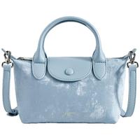 天美意（TEENMIX）女包牛皮饺子包新中式手提包斜挎通勤单肩包 海洋蓝