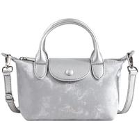 天美意（TEENMIX）女包牛皮饺子包新中式手提包斜挎通勤单肩包 太空银