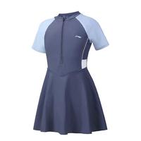 李宁（LI-NING）儿童泳衣女童连体裙式青少年游泳衣女孩泳装0321灰蓝140