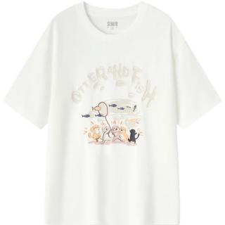 Semir森马短袖T恤女宽松卡通印花俏皮小众2024夏季落肩套头衫可爱 白色调00311 155/80A/S