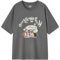 Semir森马短袖T恤女宽松卡通印花俏皮小众2024夏季落肩套头衫可爱 灰色调00322 170/92A/XL