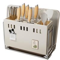 佳帮手厨房台面刀筷架置物架多功能筷子筒菜刀菜板架一体刀具收纳沥水架 刀筷架+砧板架【珍珠白】