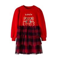 Levi's|李维斯童装女童春秋格纹纱裙拼接长袖连衣裙儿童裙子