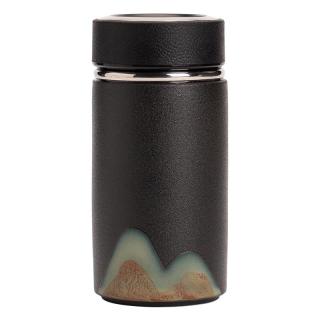苏氏陶瓷（SUSHI CERAMICS）手绘釉画彩千里江山禅黑保温杯泡茶杯文创套组