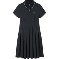 女正肩校园网球风连衣裙夏季休闲修身显瘦长裙POLO领裙子
