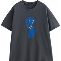 初语棉质抽象卡通图案T恤女2025夏季圆领宽松休闲减龄上衣 深灰色 M