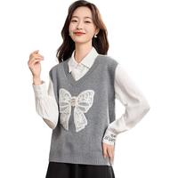 Halo Queen针织马甲女春秋撞色针织衫贴布百搭时尚马甲 烟灰色 M