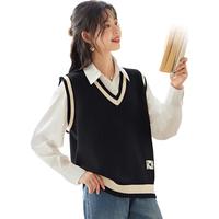 Halo Queen针织马甲女春秋撞色针织衫贴布百搭时尚马甲 黑色 L