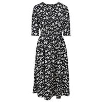 三彩【冰氧连衣裙】2024夏季碎花法式V领收腰A字裙浪漫中长裙 黑米花卉 M 160/84A