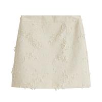 茵曼（INMAN）法式气质手工剪花流苏设计感短裙2025春季女装a字半身裙 杏色 M