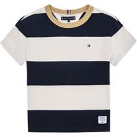 TOMMY HILFIGER汤米童装儿童夏季男女童拼色纹纯棉短袖T恤 蓝色 164 /14【身高158-170cm】
