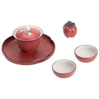 苏氏陶瓷（SUSHI CERAMICS）事柿如意功夫茶具盖碗组配两杯小套组盒