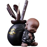 祥业茶道六君子养壶笔筒茶针茶夹茶巾配件茶艺创意小和尚摆件茶宠