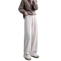 宝娜斯雪尼尔灯芯绒阔腿裤女外穿秋冬加绒高腰垂感直筒保暖休闲裤子 黑色（春秋款 ）【常规款】 L码(适合111-120斤)